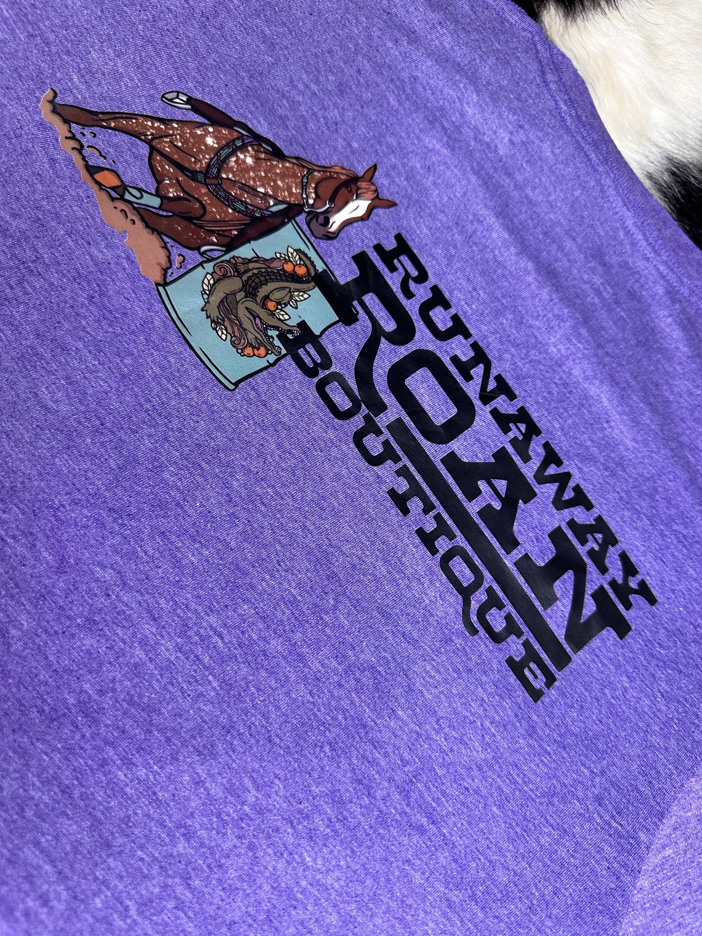 Running horse logo tee - heather purple - 2 sided