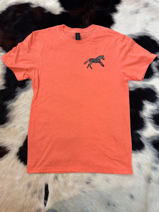 Running horse logo tee - heather orange - 2 sided