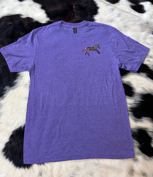 Running horse logo tee - heather purple - 2 sided