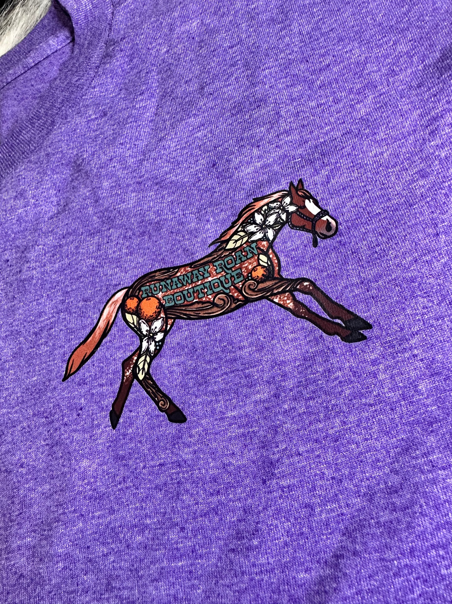 Running horse logo tee - heather purple - 2 sided