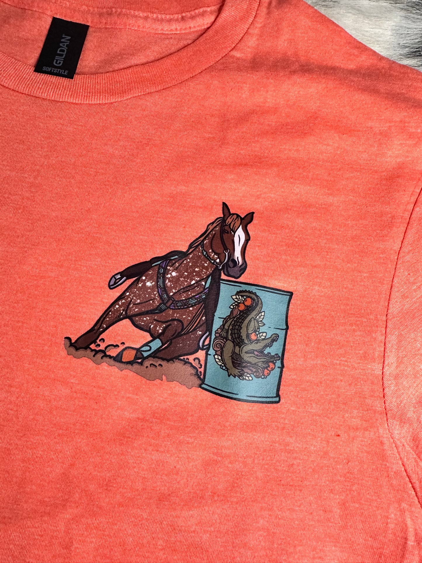 Barrel horse logo tee - heather orange - 2 sided