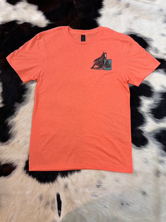 Barrel horse logo tee - heather orange - 2 sided