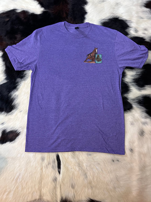 Barrel horse logo tee - heather purple - 2 sided